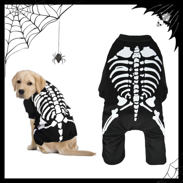 Halloween husdjurskostym för hundar Katter, Halloween skelett hundkostymer Kläder Husdjur Jumpsuit Skjorta Outfits Kostym Skalle Huvtröja Husdjurskläder Kläder (XL)