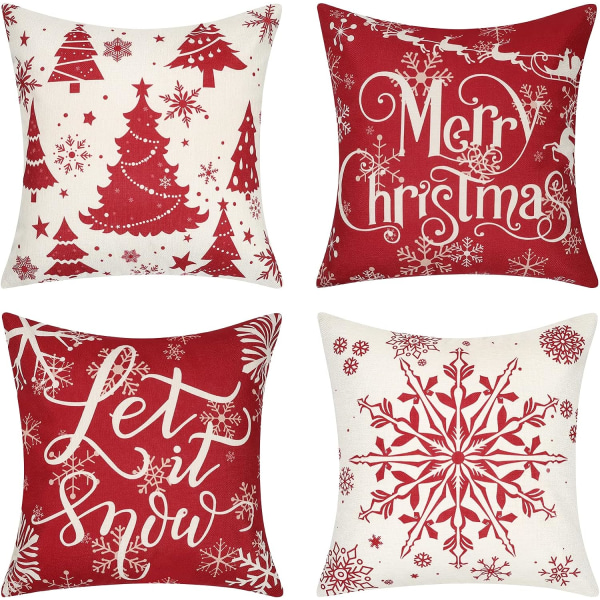 Heyone Christmas Pillow Covers 18x18 Inch Set of 4 Red Christmas Pillow Cases Winter Holiday Farmhouse Decorative Throw Pillow