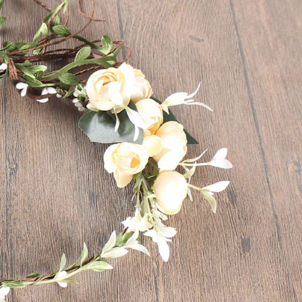 Justerbar brudeblomst krans pandebånd blomsterkrone hår krans halo F-83 (A-Champagne)