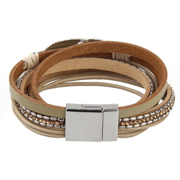 Heyone Dam Läder Manschett Armband Fjäder Multi Strand Armband Wrap Armband Turkos Boho Bangle Flätad Läder