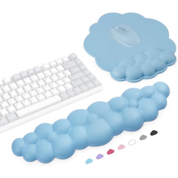 Blå sky håndleddsstøtte spilltastatur og musematte komfort for håndleddene og hendene, for hjemmekontor, tastatur, Mac Memory Foam musematte