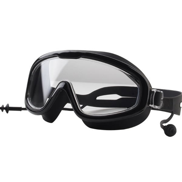 Vanntett og antidugg HD svømmebriller med stor innfatning - svart transparent sportsutstyr