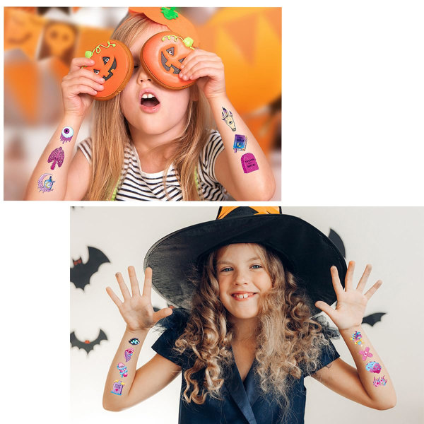 Halloween Glitter Barnasikre Midlertidige Tatoveringer Vanntett Gresskar Spøkelse Heks Flaggermus Tatovering Klistremerke Søt Stil Jenter Sminke Halloween Kostymefest