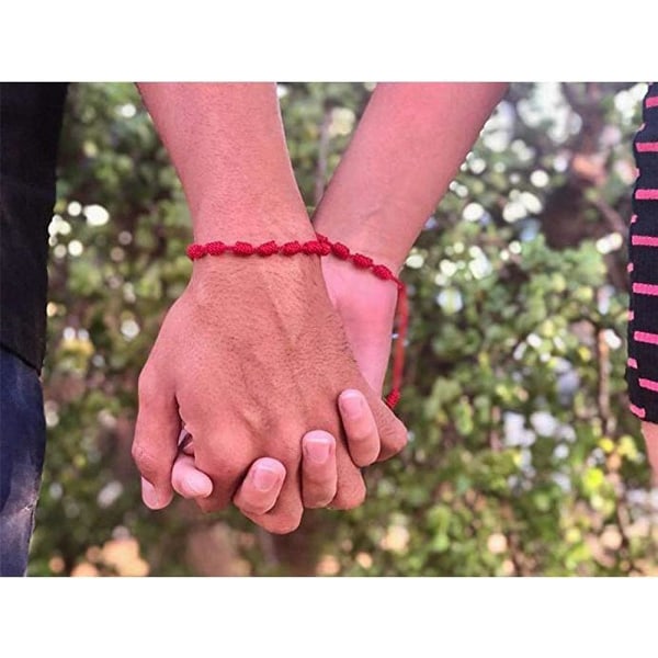 Handgjorda buddhistiska snörarmband för kvinnor, män, pojkar och flickor, tibetanskt justerbart vävt rep-armband, rött och svart, 2 eller 6 st/set