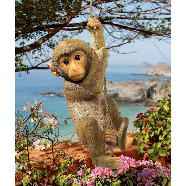 Chico Den Chimpanseunge Baby Abe Statuette Hængende Dyr, 16 Tommer Høj, Håndstøbt Polyresin, Fuld Farve Finish
