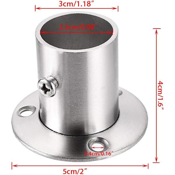 4-pack rostfria stångfästen, flänsstångshållare, väggmonterat rörfäste med skruvar för garderob, dusch (passar 25 mm / 1 tum) (silverfärg)