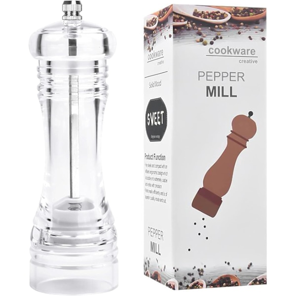 Akryl Peberkværn, 16,7 CM Akryl Transparent Manuel Peberkværn, Klassisk Transparent Salt- og Peberkværn til Køkken Restaurant Picnic