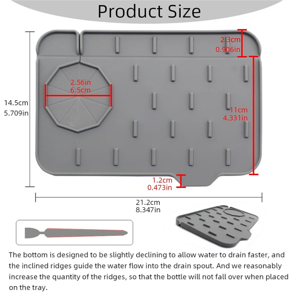 2-delad diskbänksmatta i silikon, mini diskbänksskydd för köksbänkskydd Självdränerande design (svart + svart, 8,3 tum x 5,7 tum)