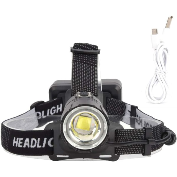 Hovedlampe, P70 4000LM Høj Lysstyrke USB Opladning Zoomable Stor Effekt Stærkt Lys Hovedlampe til Camping, Vandring, Udendørs