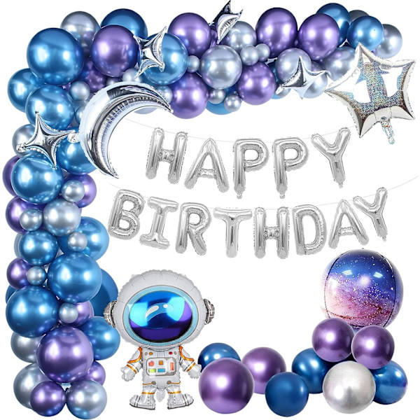 109PCS Ulkoavaruus Syntymäpäiväjuhlan Koriste Metalli Ilmapallo Garland Arch Kit Onnellinen Syntymäpäivä Galaxy Raketti Astronautti Kuu Tähtifolio Ilmapallot