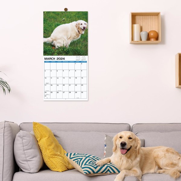 2024 Wall Calendar – 12 Monthly Pooping Dogs Calendar 2024, Jan 2024 - Dec 2024, Funny Dog , 11.8" x 23.6" (Open), 11.8" x 11.8"(Closed)