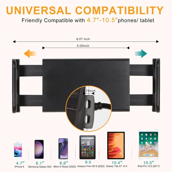 Tabletholder for seng iPad-holder stativ skrivebordsmontering klemme 30 tommers fleksibel armklemme for iPad Mini Air Galaxy Tabs Nintendo 4-10,5\" enheter hvit