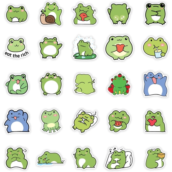 50 st Cartoon Frog Stickers Söta Frog Stickers för barn Flickor Tonåringar (Fr)