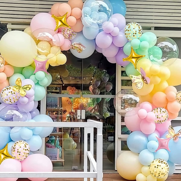 Pastellballonger Garland Arch Kit, 117 st Macaron Rainbow påskballong med guldkonfettiballonger för barn Födelsedag Baby Shower Påskdagen