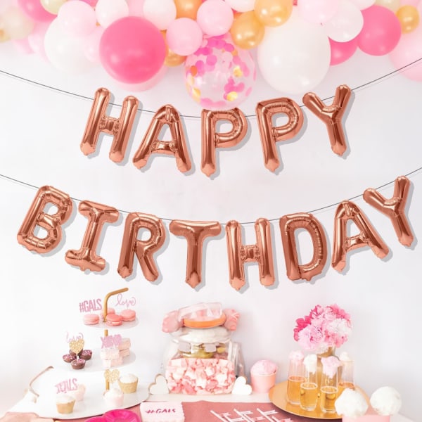 Champagne Gold Happy Birthday Balloner Banner, 16 Tommer Mylar Folie Ballon Bogstaver Happy Birthday Skilt Banner Balloner Kit Fødselsdag Dekorationer