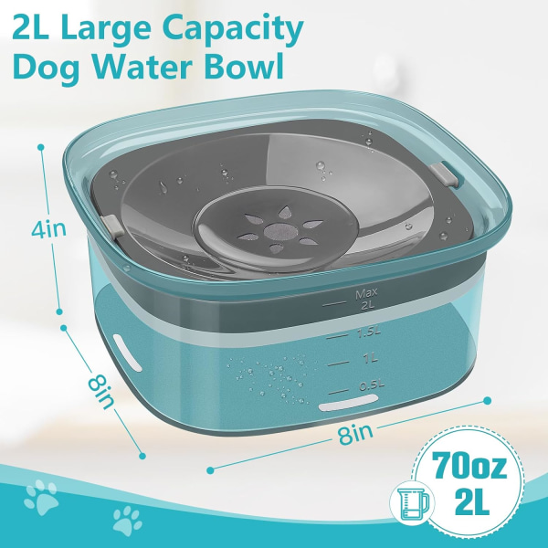 2L Hundvattenskål 78 oz (Ca 1984,5 gram) Hundskål utan spill, Slow Feeder Spillsäker reseskål, Stor kapacitet husdjursvattenfontän för hundar och katter