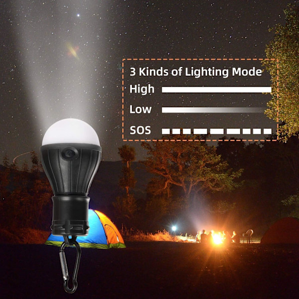 4 stk. LED teltlampe camping lanterne lampe camping teltlys nødblus vandtæt bærbar pære (sort)