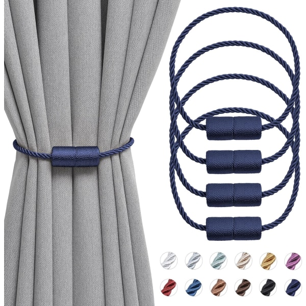 4 stk. 16 tommer magnetiske gardinholdere Håndlavet sidetov til hjemmekontorgardiner (mørkeblå)