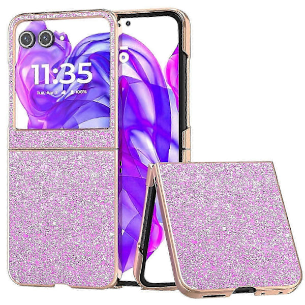 Skal för Motorola Razr 50 5G Elektropläterad Telefonfodral Färgglad Glitterdesign PU+TPU Skyddsfodral Barbie Pink