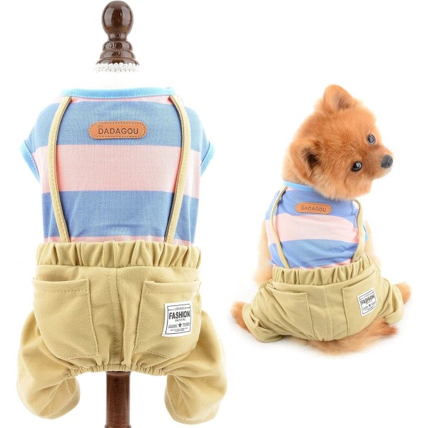 Kjæledyr bred stripet skjorte overaller antrekk jumpsuit for små hunder katter gutt jente valp genser vest med bukser søt Yorkie Chihuahua klær