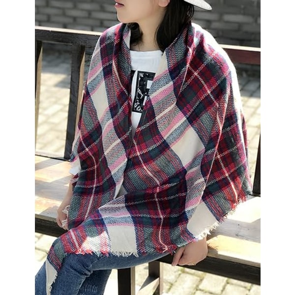 Womens Warm Long Shawl Winter Wraps Large Scarves Knit Cashmere Feel Plaid Triangle Scarf