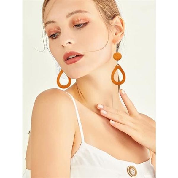 Boho lette tre øredobber i tre med hulrom for kvinner og jenter, retro naturlige tre dråpeformede geometriske anhengs øredobber