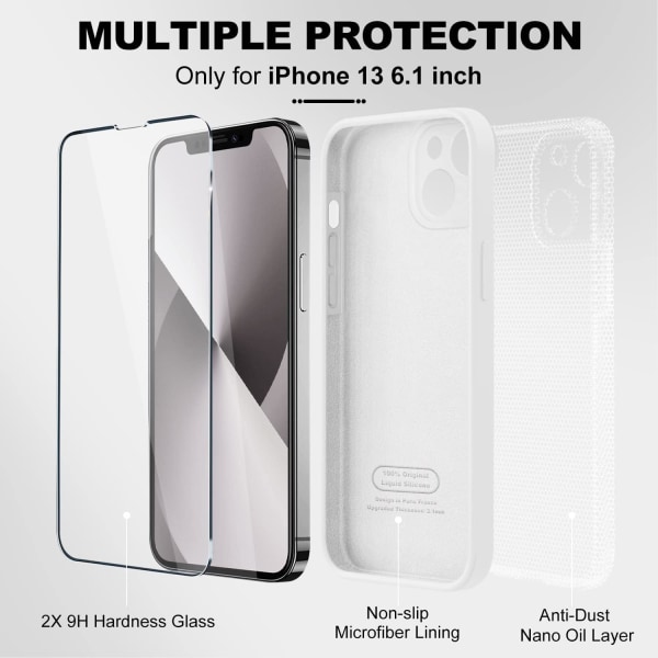 Kompatibel med iPhone 13 Case, Premium Silikon Uppgraderat [Kameraskydd] [2 Skärmskydd] Phone case för iPhone 13 6,1 tum