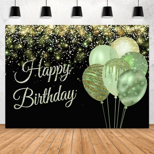 7x5ft Grön Grattis på födelsedagen Bakgrund Glitterballonger Guld Gnistra Paljetter Prickar Söt 16:e Flickor Kvinnor Människor Inga människor Bakgrund Vuxen