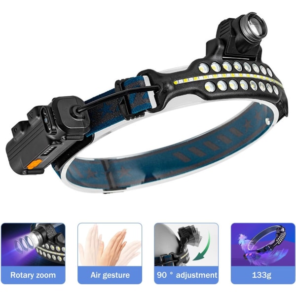 Headlamp, Head Torch, Ultra Powerful LED Headlamp USB Rechargeable 90° Adjustable Waterproof and Lightweight