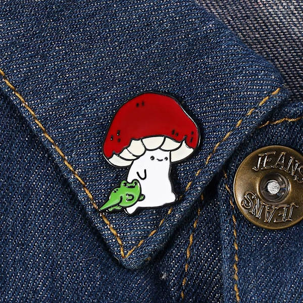 Svampe- og frø-emaljenåle - søde kawaii-natur-udendørs-reversnåle-badge-broche-nåle til kvinder