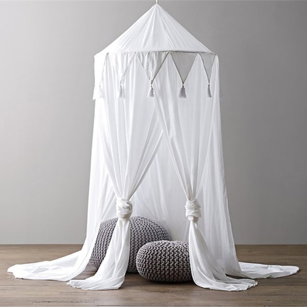 Small Children Bed Canopy Princess Tent for Kids Round Mosquito Net-White