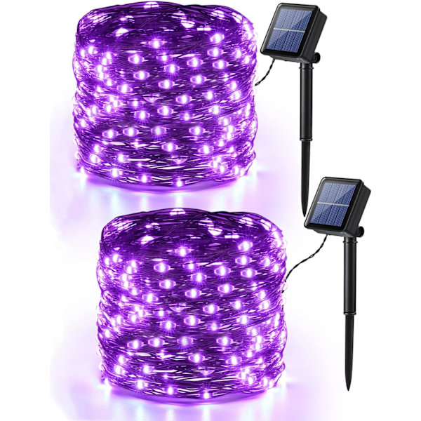 [Set om 2] Solcellslampor, 12M 100 LED Utomhus Solcellslampor, 8 Lägen Vattentät Koppartrådsdekoration för Trädgård Uteplats Gård Sovrum