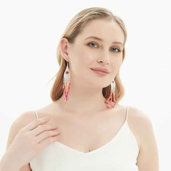 Heyone Lange Perle Frynser Øreringe \2013 Store Boheme Native Statement Perle Dangle Øreringe til Kvinder, Store Boho Statement Håndlavede