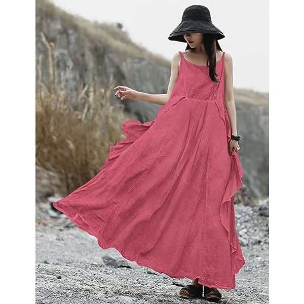 2023 Sommerkjoler til kvinder Solid Casual Loose Bohemian Kjole Spaghetti Stropper Maxi Kjole M01