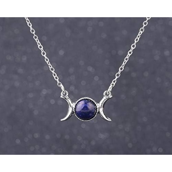 Heyone Sølv Triple Moon Gudinne Symbol Opal Naturlig Stein Anheng Halskjede