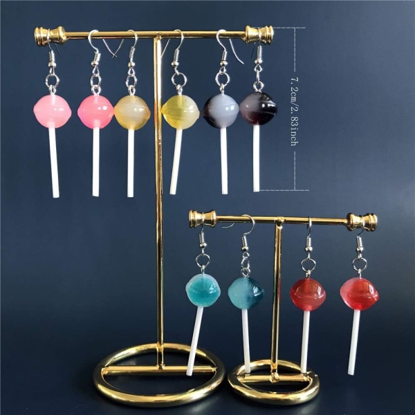 Heyone 5 Pairs Cute Resin Round Lollipop Drop Earring Handmade Candy Color Simulation  Women Girl Funny(Pink+Blue+Yellow+Black+Red)