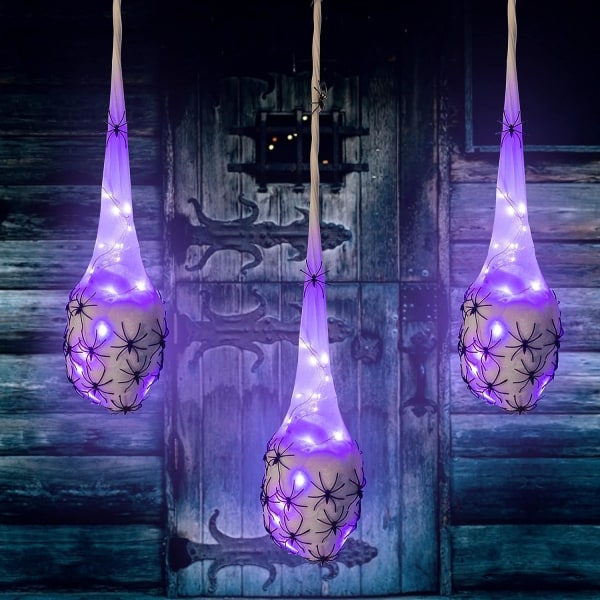 3.2FT Halloween Decoration Hanging Light Up Spider Egg Sacs 3 Packs, Gift for Halloween Party Favors Games, Sacks Props(Purple)