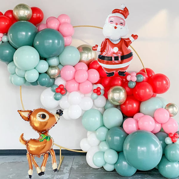 Juleballongbuegirlandersett med røde rosa Martini blå bønnegrønne hvite gullballonger Julenisse Elg folie ballonger for Xmas Baby Shower