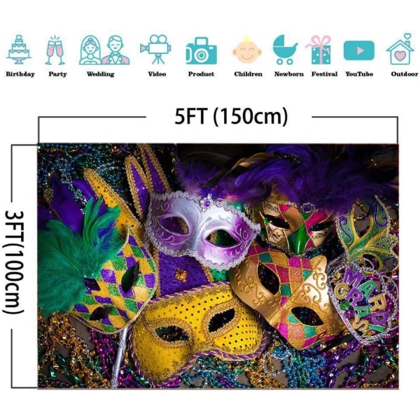 Masquerade Baggrunde Lilla Guld Glitter Perler Maske Karneval Fotografi Baggrund Vinyl 5x3ft Fiesta Mardi