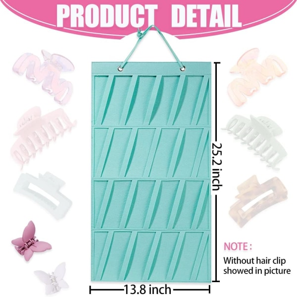 Stort hårklämma Organizer Premium filt hängande kloklämma förvaring Klädställ för flickor Hårklämmor (inga tillbehör) (blågrön)