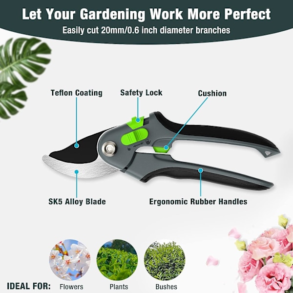 Beskæringssaks, SK5 Havearbejde Saks, 23cm Hånd Havearbejde Saks med Ergonomisk Håndtag, Blomstersaks Klip, Sort