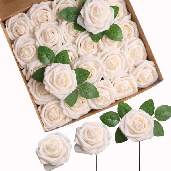 25 stycken konstgjorda rosor konstgjorda blommor med stjälkar Falska skumrosor för gör-det-själv bröllop brudbukett mittpunkten