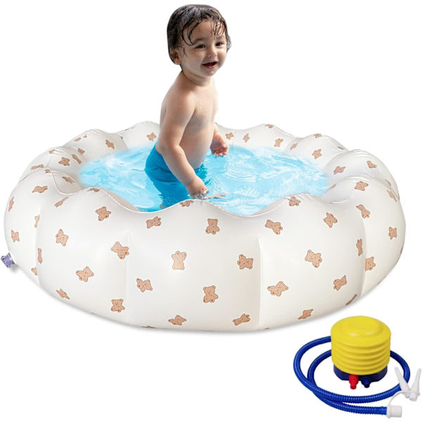 Oppblåsbar babybasseng, bærbar plaskebasseng for babyer 0-3 år, jenter og gutter, 35,4 x 9,8 tommer (ca. 89,9 x 24,10 cm) (bjørnehode)