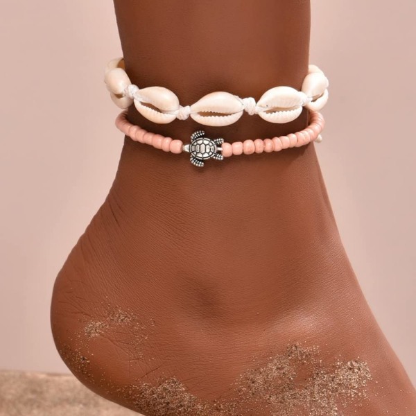 Boho Anklets Lagdelte Ankelarmbånd Skal Ankelkæde Perle Ankelkæde Kæde Strand Fod Smykker til Kvinder og Piger