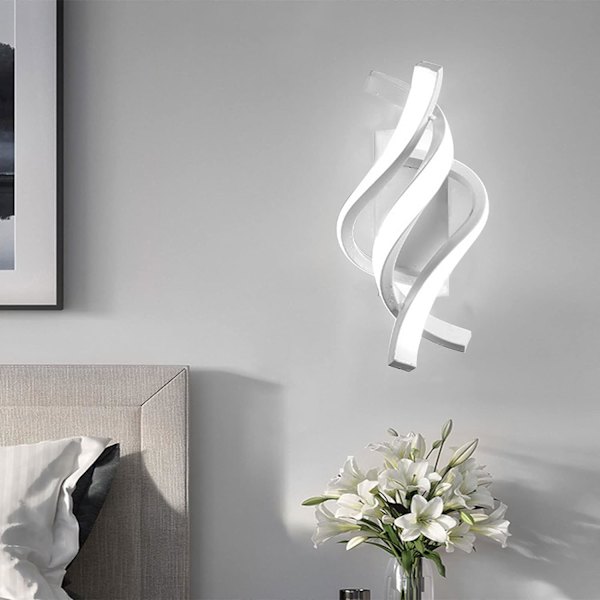 Spiral Moderne LED Vegglampe Belysning, 12W Plug in Vegglampe Armaturer, Kald Hvit 6000K Kreativ Led Vegglampe for Stue