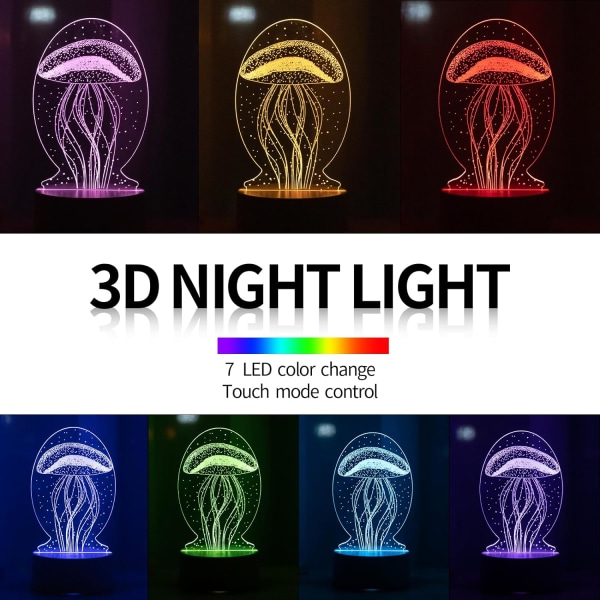 Manet LED Sovrumsljus 3D Nattljus Manetljus Lampa 7 färger Bordslampa Dimbar Söt stygnlampa för födelsedagspresent