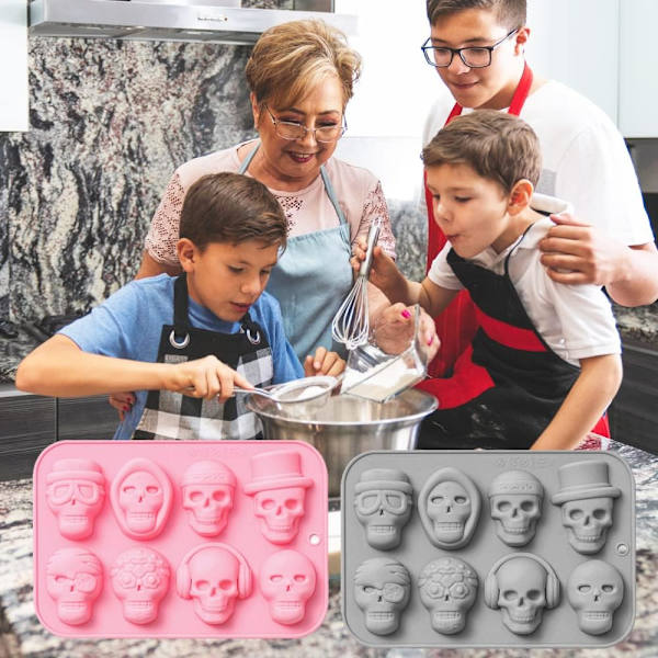 2 kpl 3D-kallo silikonimuottia 8 ontelon kalloaiheinen leivontamuotti DIY-leivontatyökalu suklaakakulle, jälkiruoalle, karamellille, mousselle
