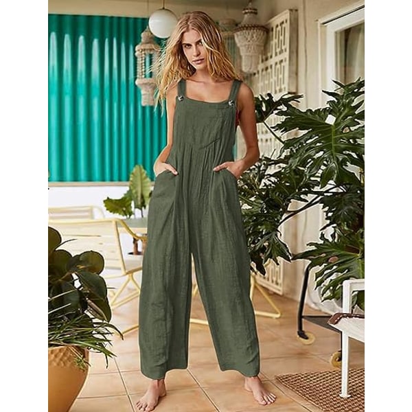 Kvinders Løs Jumpsuits Baggy Rompers Justerbare Stropper Brede Ben Overaller med Lommer PQ2
