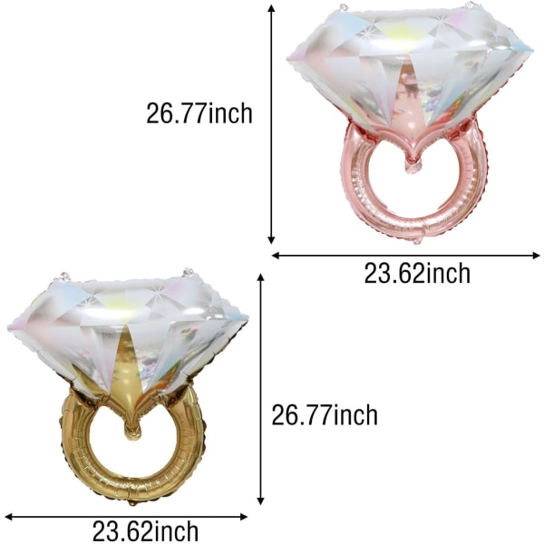 4 st diamantring Mylar-ballonger för möhippa, årsdag, födelsedag, bröllop, brudpartydekorationer (4 st ringar)