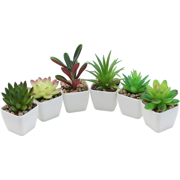 Mini kunstige sukkulenter planter kunstige plastik potte sukkulenter sortiment planter til hjemmekontor borddekoration, sæt med 6